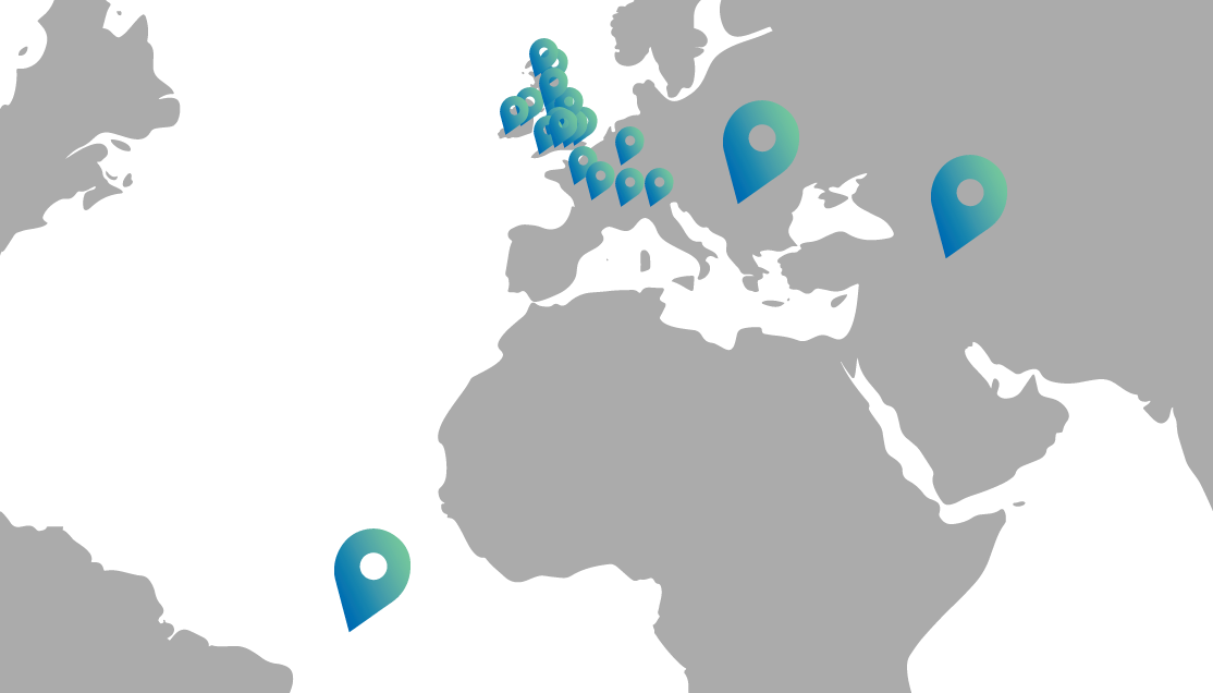 A map showing locations that MBF Commercial have worked across Europe.