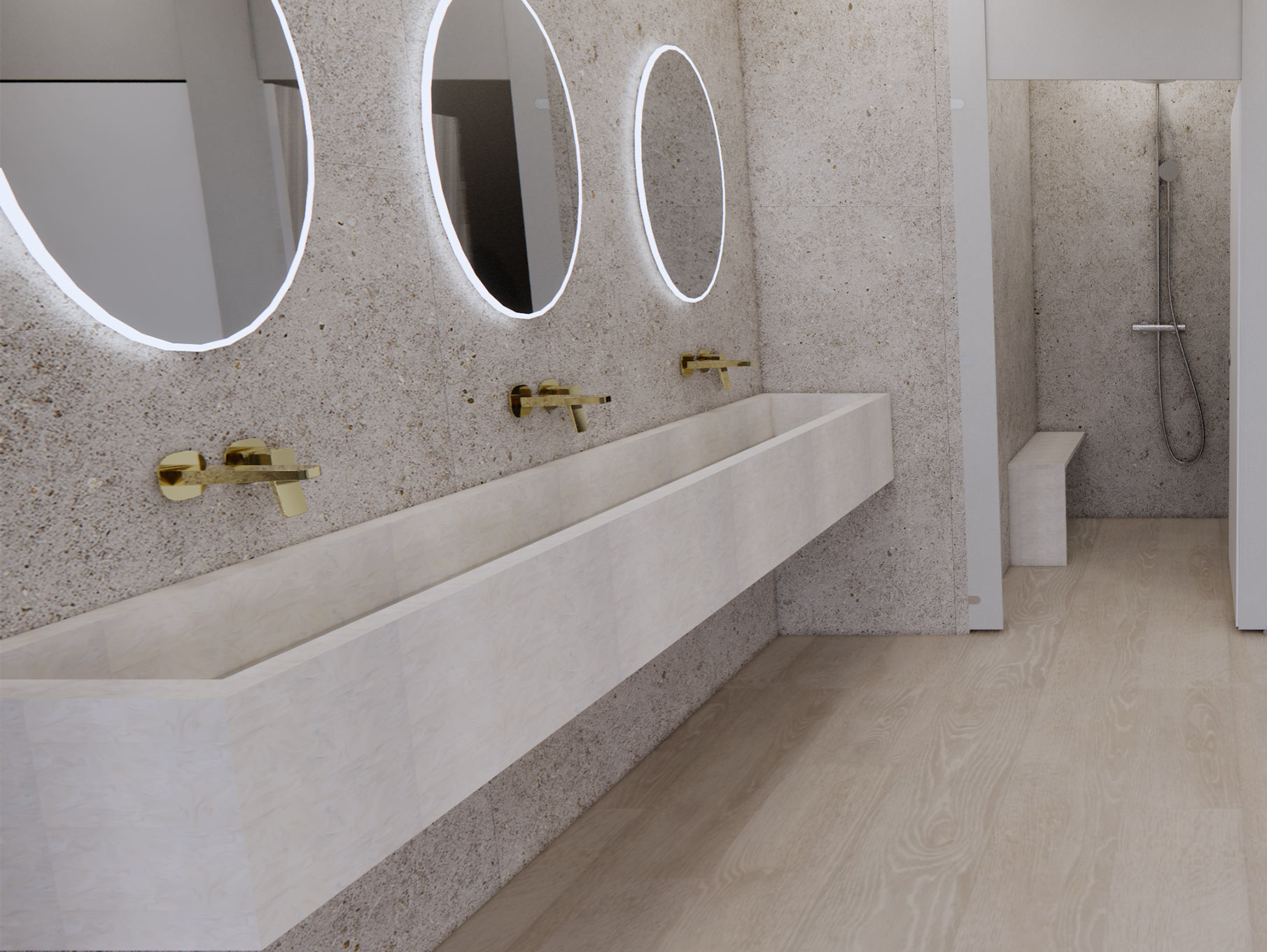 Photo of a marble bathroom installed in a commercial office building in Hampshire.